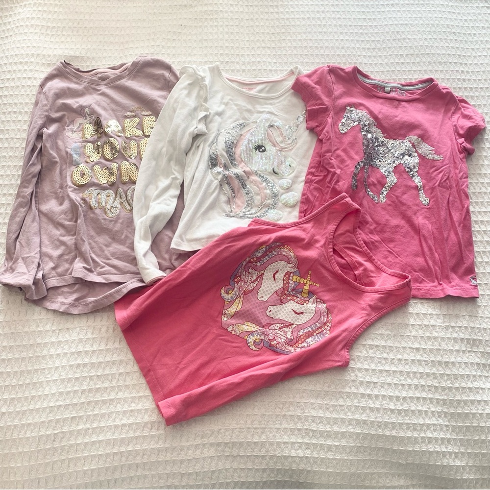 Girls pink unicorn top bundle size 7-8